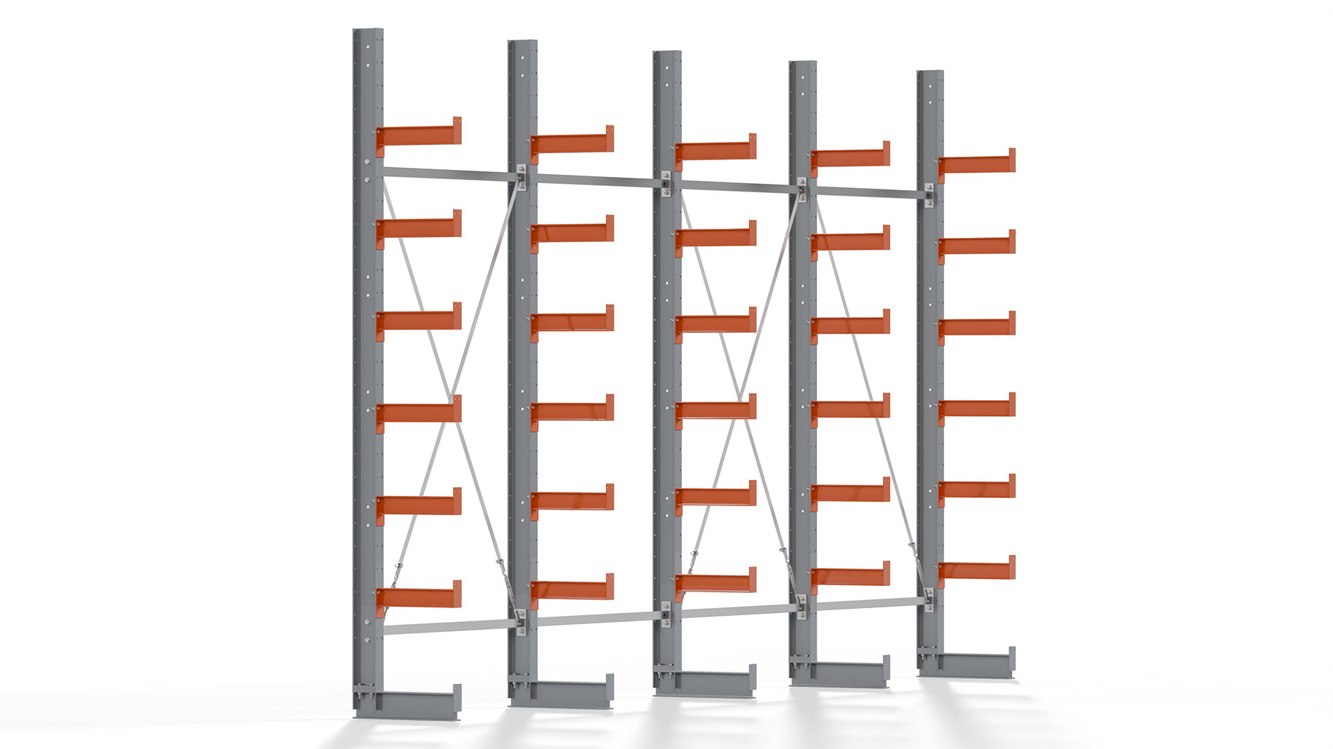 Kragarmregal KARL basic - lackiert - Breite: 512 cm - Höhe: 300 cm - Tiefe: 40 cm - Traglast je Kragarm: 1100 kg - einseitig