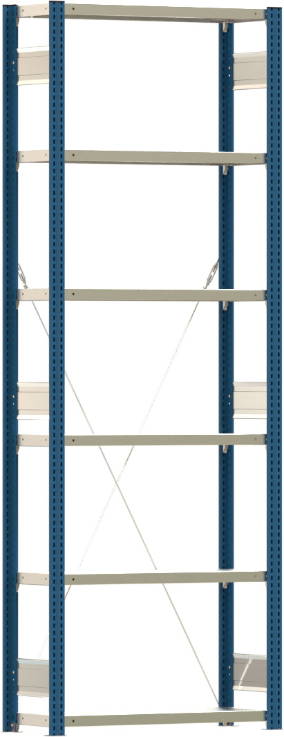 Fachbodenregal BERT - Breite: 87,5 cm - Tiefe: 30 cm - Höhe: 250 cm - 6 Böden - Grundregal