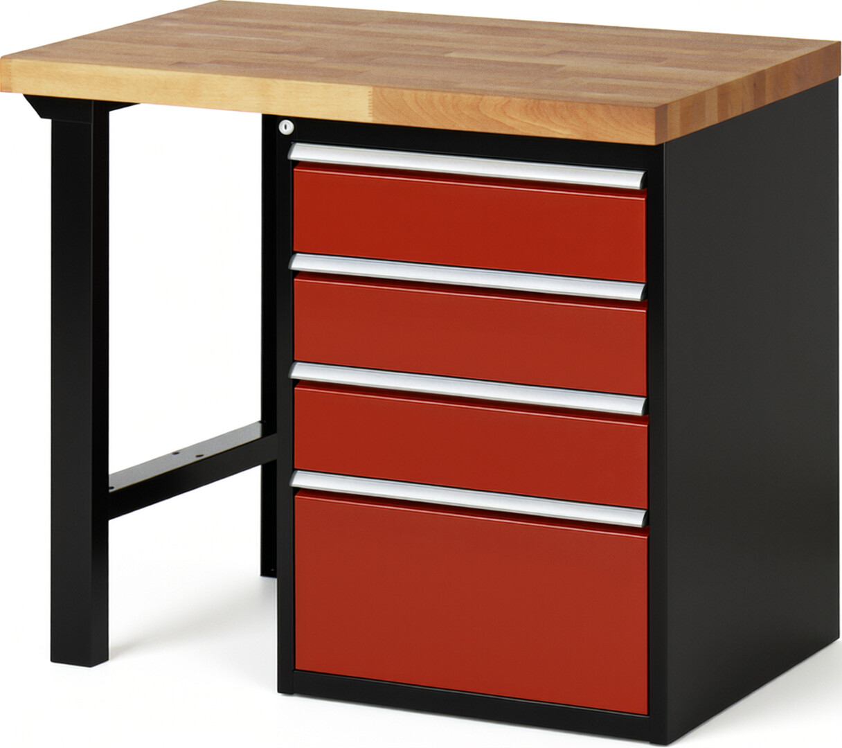 RAU Werkbank schwarz - rot - Breite 100 cm - Tiefe 70 cm - Höhe 89 cm - Buche-Massiv Arbeitsplatte 40 mm