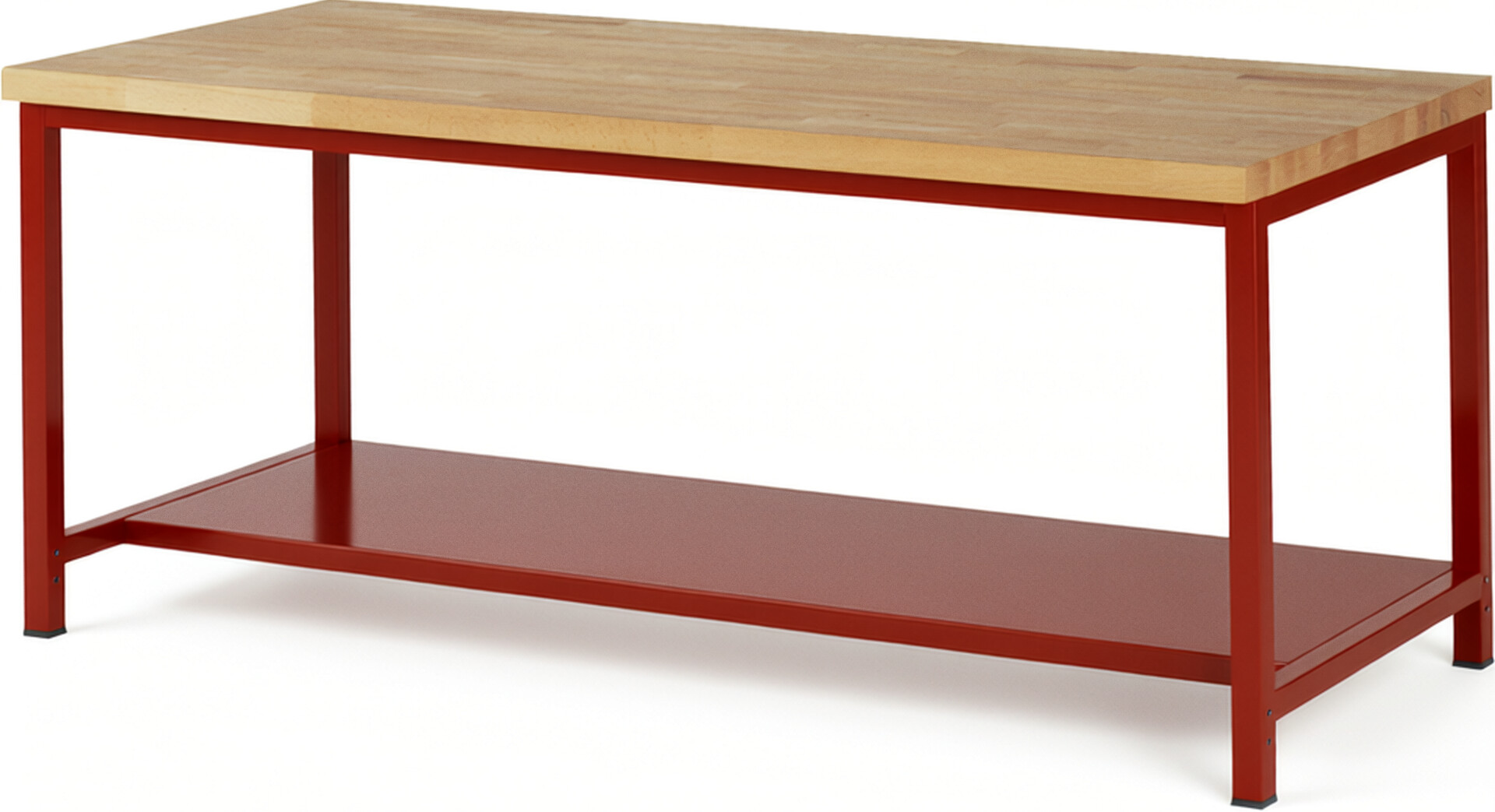 Werkbank Modell 8000 rot, BxTxH 2000x900x840 mm,  Buche-Massiv Arbeitsplatte 40 mm