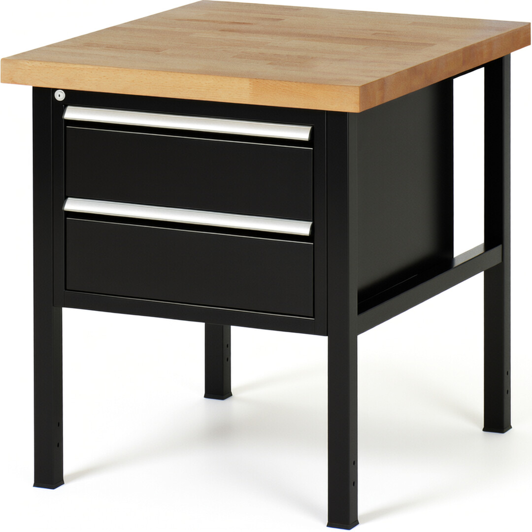 RAU Werkbank schwarz - Breite 75 cm - Tiefe 90 cm - Höhe 104 cm - Buche-Massiv Arbeitsplatte 40 mm