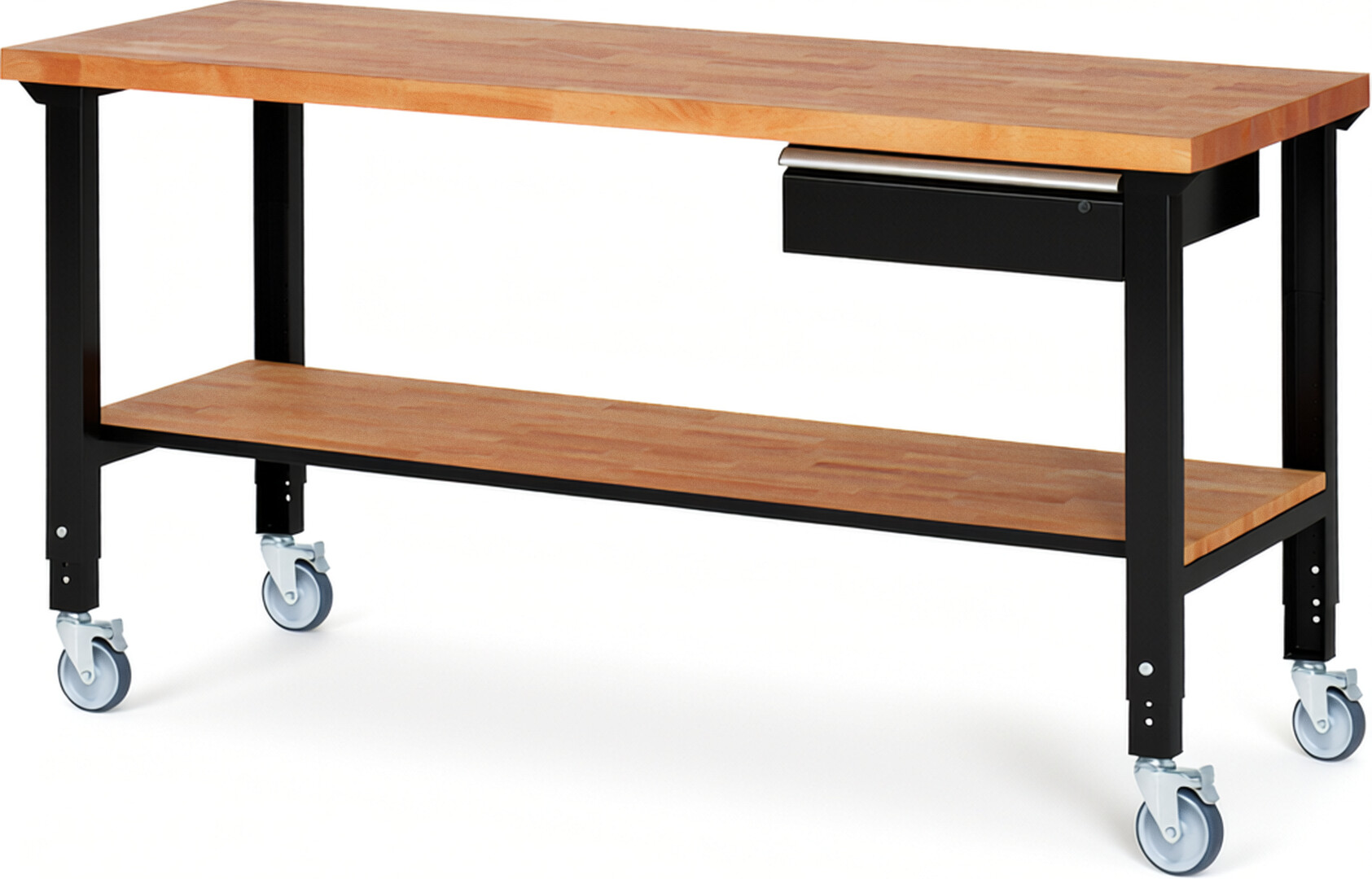 RAU Werkbank schwarz - Breite 200 cm - Tiefe 70 cm - Höhe 100 cm - Buche-Massiv Arbeitsplatte 40 mm