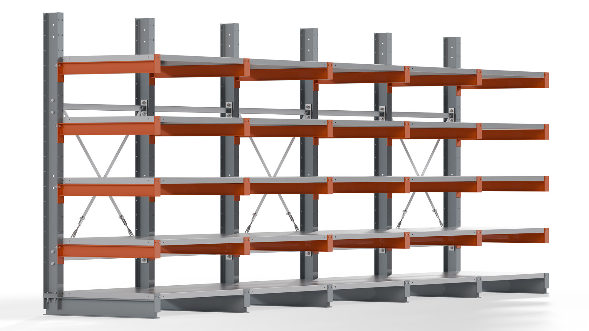 Kragarmregal KARL basic - lackiert - Breite: 500 cm - Höhe: 200 cm - Tiefe: 80 cm - Traglast je Kragarm: 550 kg - einseitig