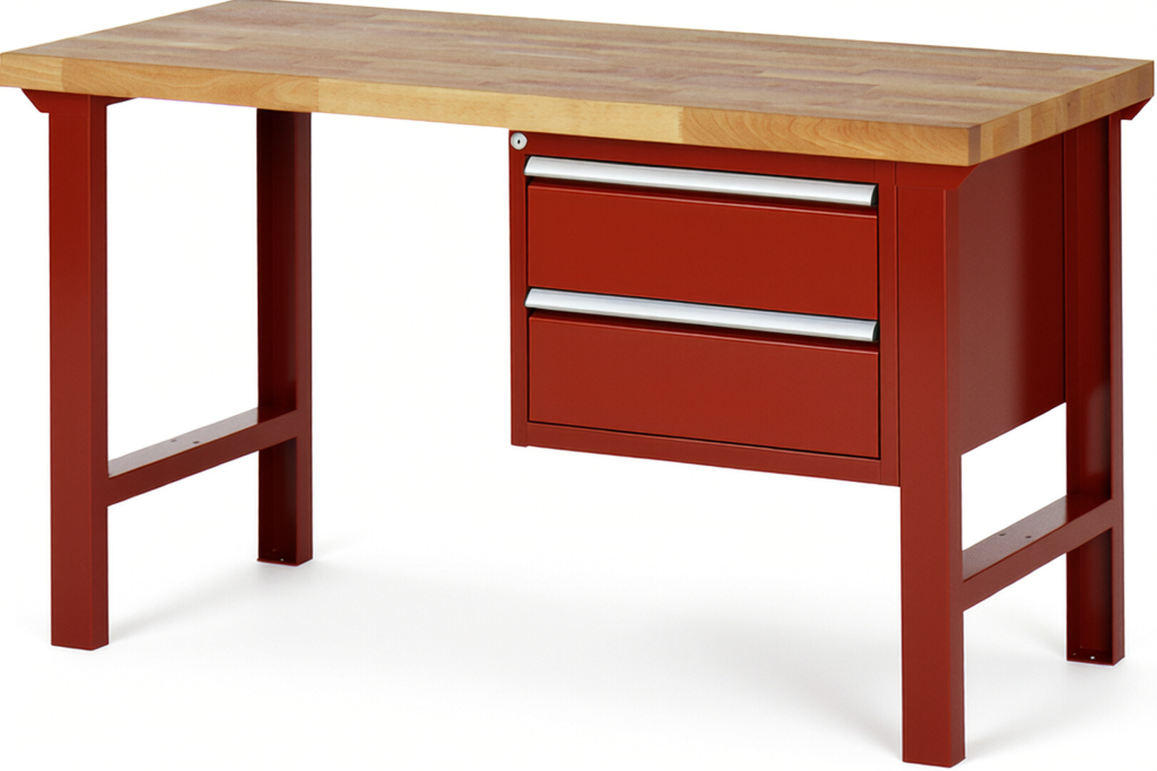 RAU Werkbank rot - Breite 150 cm - Tiefe 70 cm - Höhe 84 cm - Buche-Massiv Arbeitsplatte 40 mm