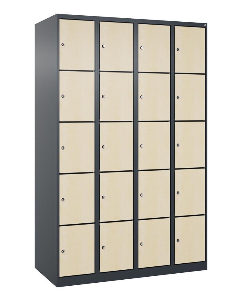 Fächerschrank mit MDF Türen, Breite 120 cm, Höhe 185 cm, Tiefe 50 cm, 20 Fächer