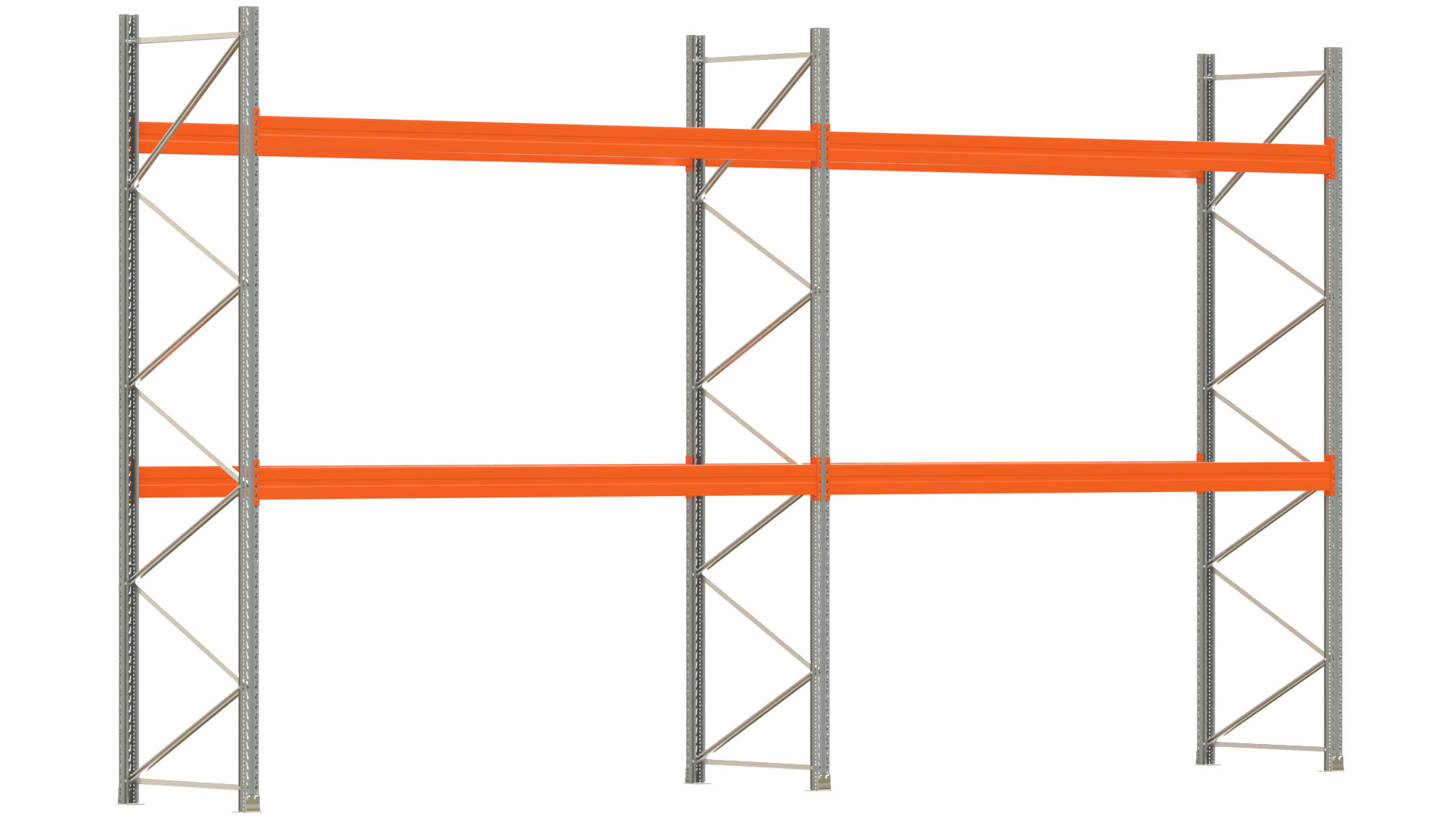 Palettenregal ARTUS - Breite 745,5 cm - Höhe 400 cm - Tiefe 110 cm - 2 Träger-Ebenen - max. Fachlast 4000 kg - 24 Palettenstellplätze