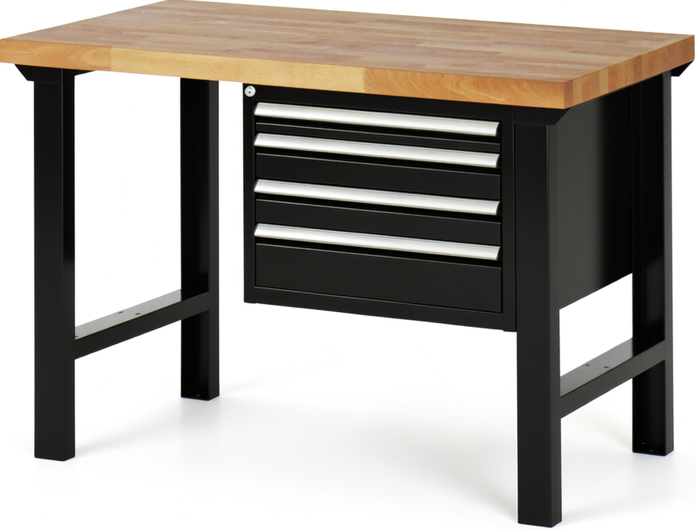 RAU Werkbank schwarz - Breite 125 cm - Tiefe 70 cm - Höhe 84 cm - Buche-Massiv Arbeitsplatte 40 mm