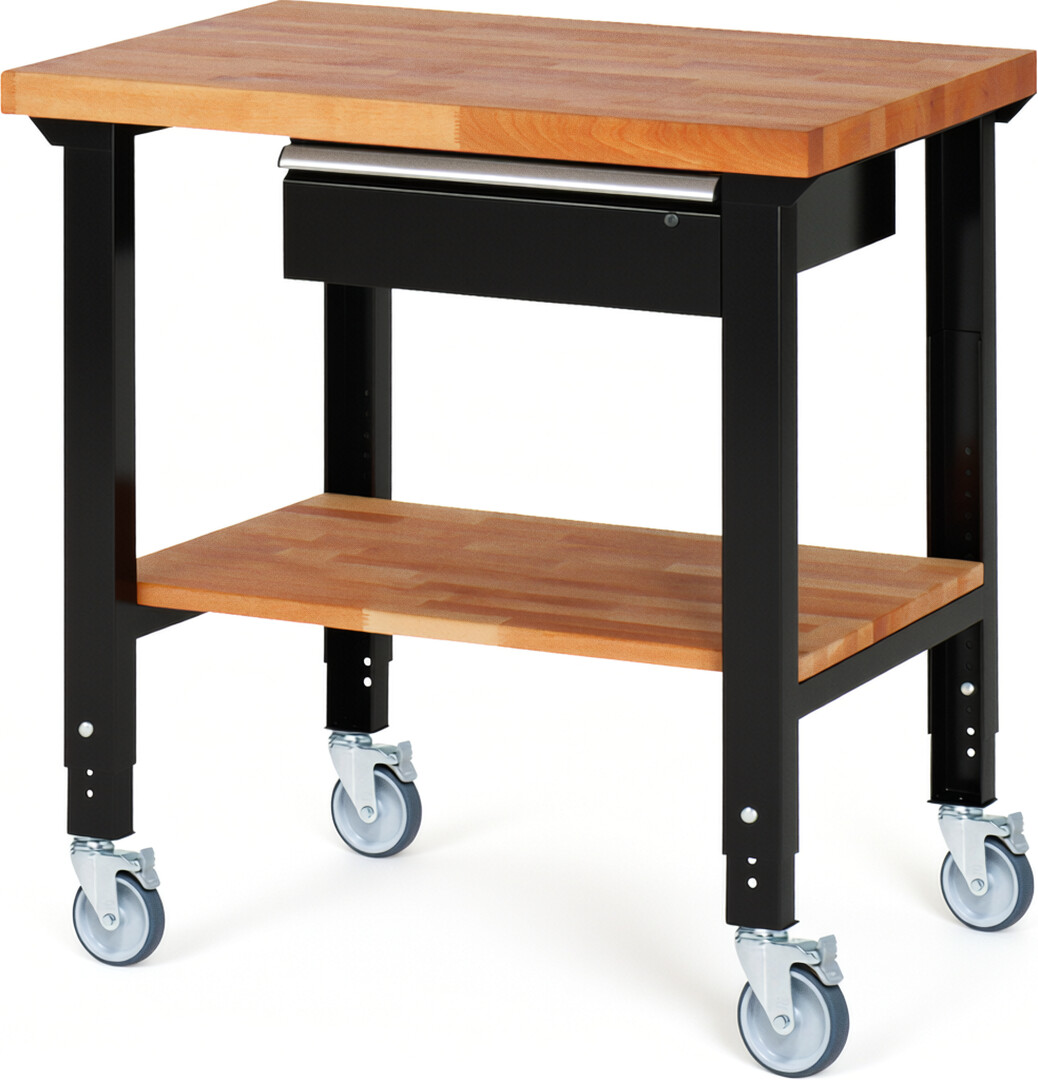 RAU Werkbank schwarz - Breite 100 cm - Tiefe 70 cm - Höhe 100 cm - Buche-Massiv Arbeitsplatte 40 mm