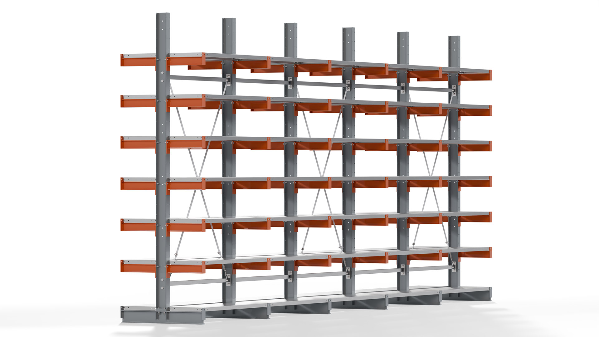 Kragarmregal KARL basic - lackiert - Breite: 640 cm - Höhe: 300 cm - Tiefe: 40 cm - Traglast je Kragarm: 1100 kg - beidseitig