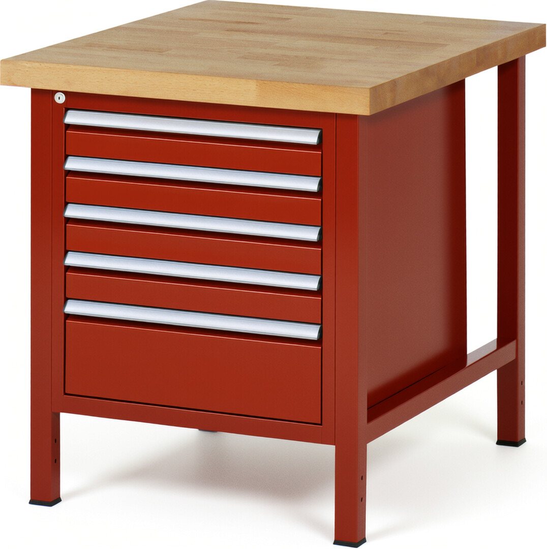 RAU Werkbank rot - Breite 75 cm - Tiefe 90 cm - Höhe 84 cm - Buche-Massiv Arbeitsplatte 40 mm