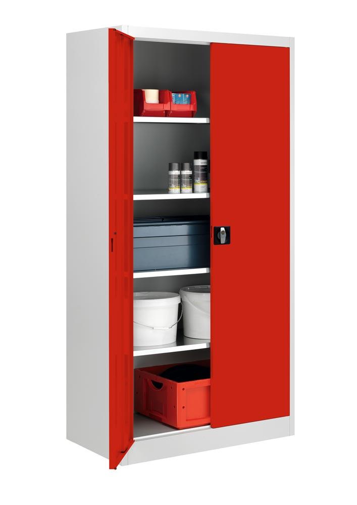 Flügeltürenschrank, 4 verzinkte Fachböden,  Fachböden,BxTxH 950x500x1950 mm, RAL7035/3000