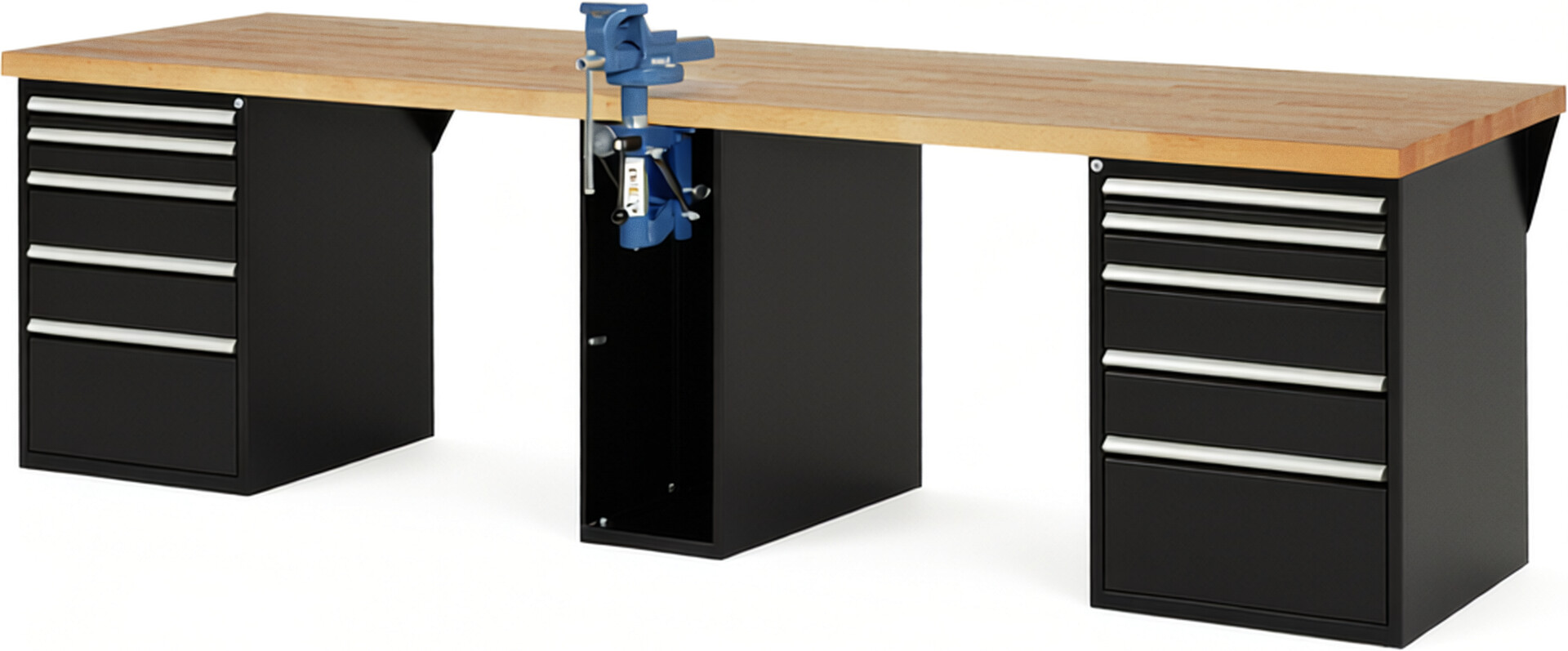 RAU Werkbank schwarz - Breite 300 cm - Tiefe 90 cm - Höhe 84 cm - Buche-Massiv Arbeitsplatte 40 mm