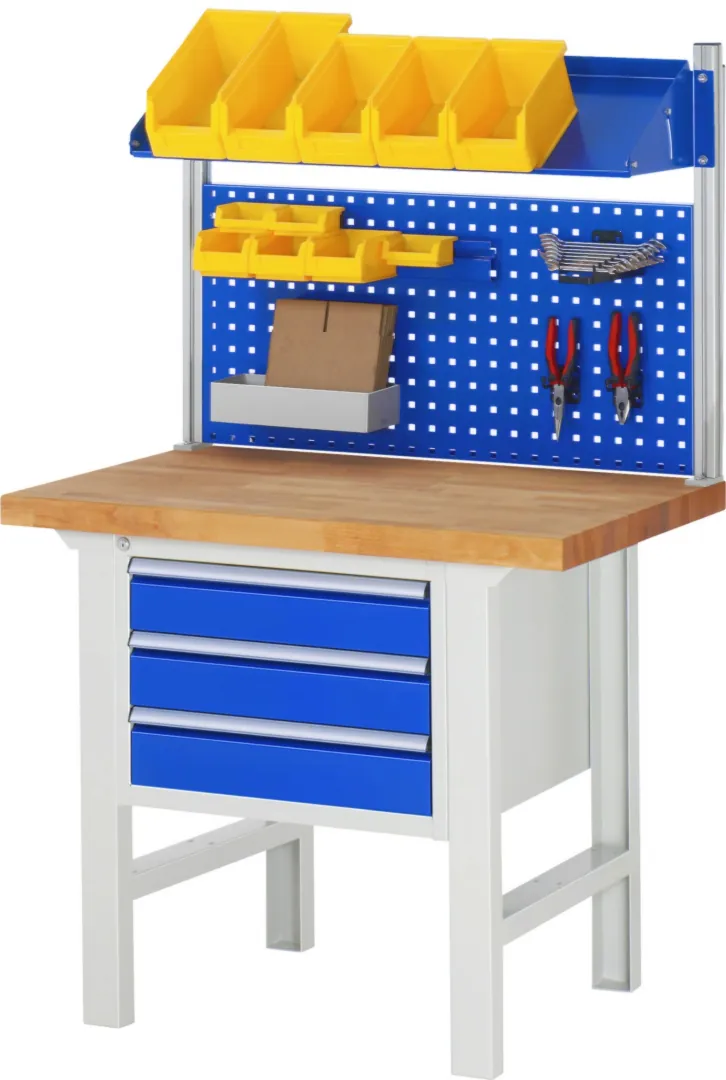 Werkbank Modell 7123 schwarz-rot, BxTxH 1000x700x840 mm,  Buche-Massiv Arbeitsplatte 40 mm,  2 Schubladen mit  Vollauszug 100 % und  SoftClosing