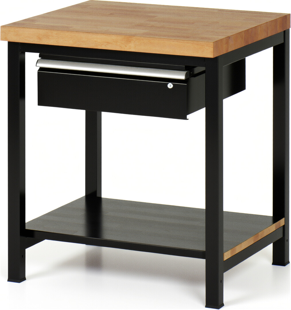 RAU Werkbank schwarz - Breite 75 cm - Tiefe 70 cm - Höhe 104 cm - Buche-Massiv Arbeitsplatte 40 mm