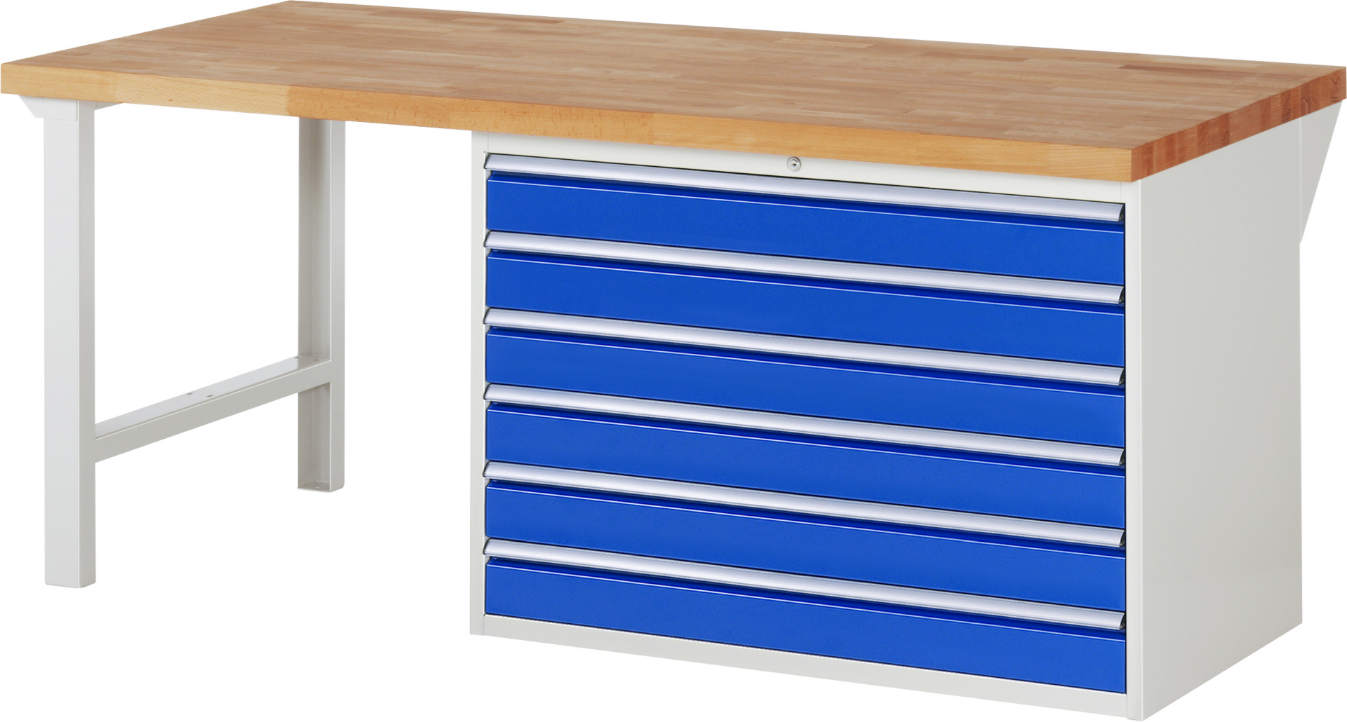 Werkbank Modell 7716 schwarz, BxTxH 2000x900x840 mm,  Buche-Massiv Arbeitsplatte 40 mm,  6 Schubladen mit  Vollauszug 100 % und  SoftClosing