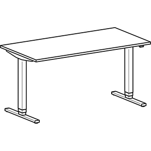 Schreibtisch, elektr. höhenverstellbar, BxTxH 1600x800x650-1250 mm, Melamin-Platte 25 mm, ahorn/silber