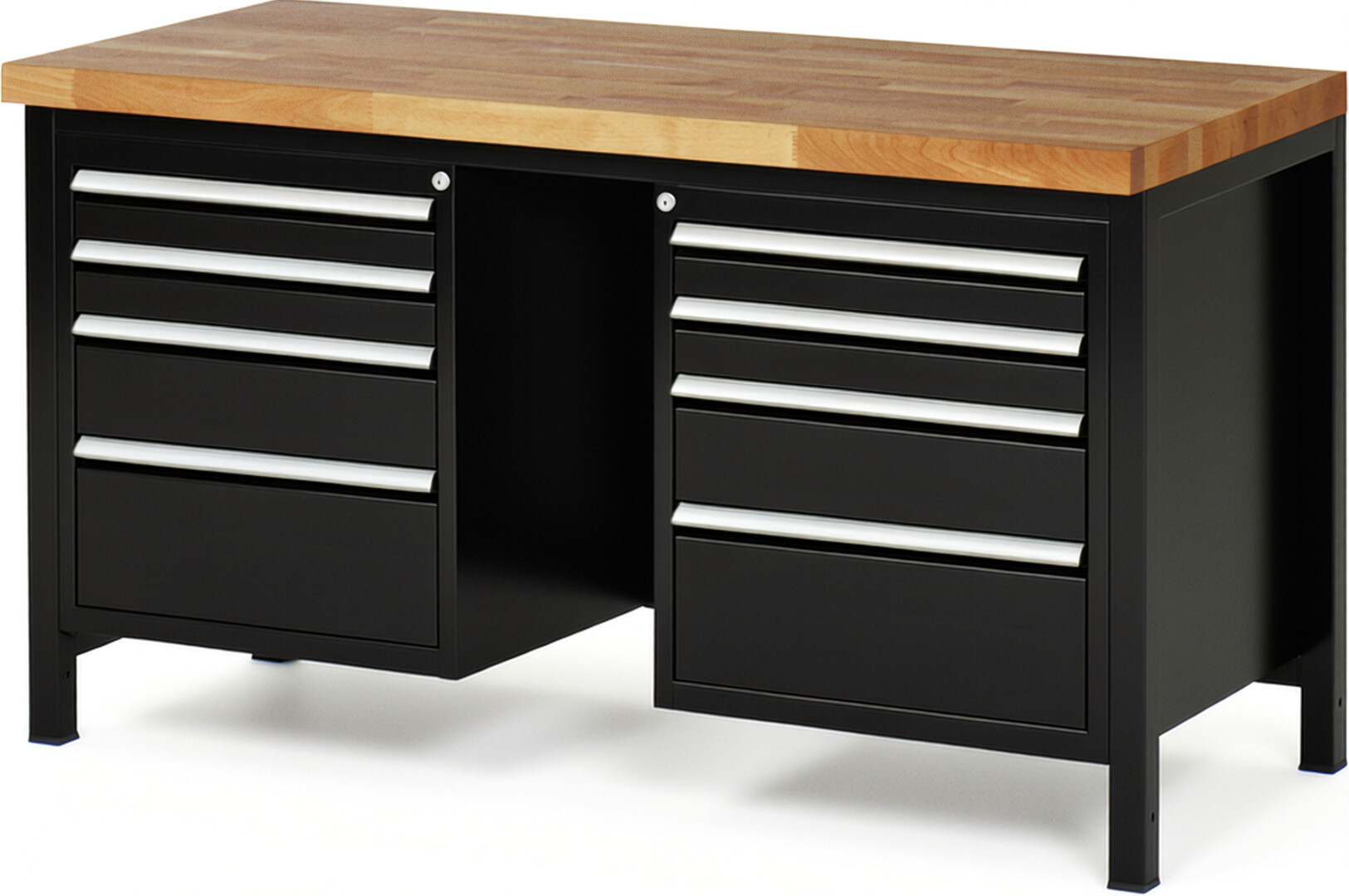 RAU Werkbank schwarz - Breite 150 cm - Tiefe 70 cm - Höhe 84 cm - Buche-Massiv Arbeitsplatte 40 mm