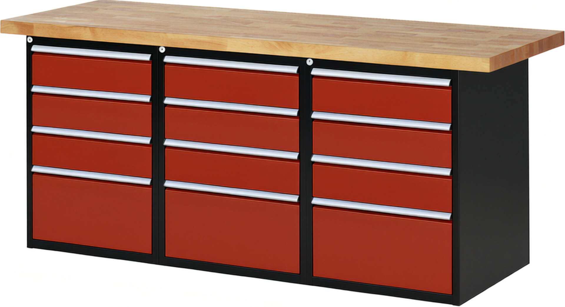 RAU Werkbank schwarz - rot - Breite 200 cm - Tiefe 70 cm - Höhe 84 cm - Buche-Massiv Arbeitsplatte 40 mm