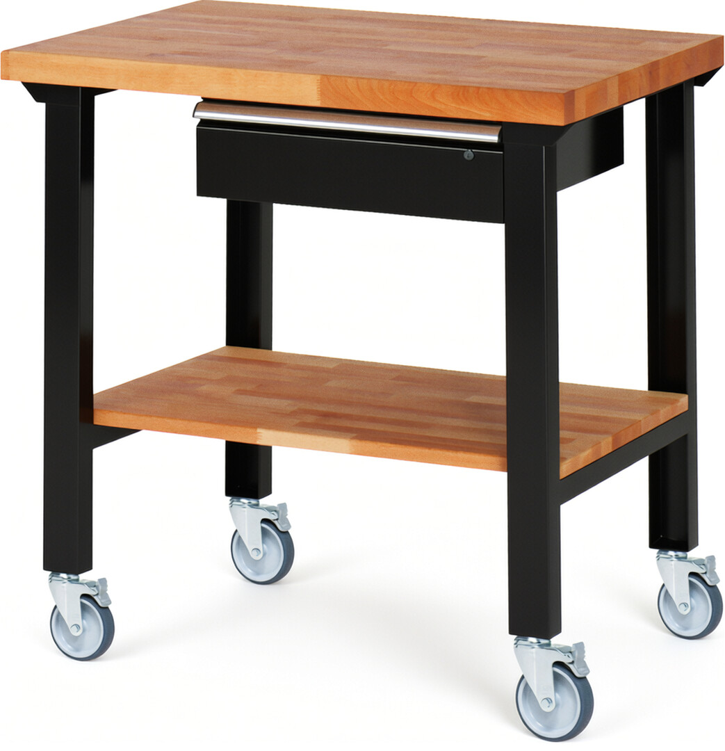 RAU Werkbank schwarz - Breite 100 cm - Tiefe 70 cm - Höhe 100 cm - Buche-Massiv Arbeitsplatte 40 mm