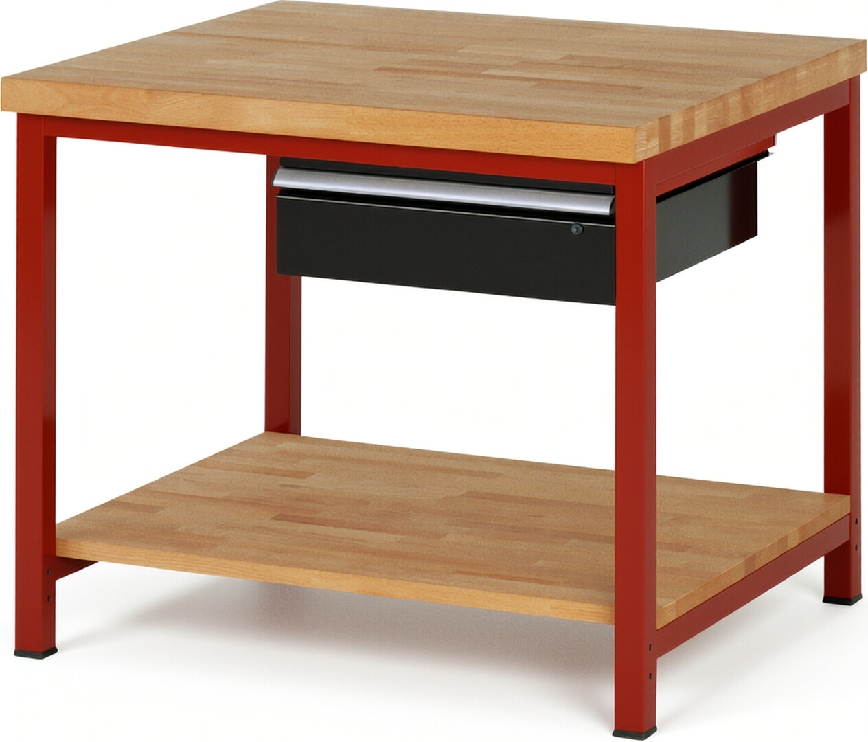 Werkbank Modell 8001 rot - schwarz, BxTxH 1000x900x840-1040 mm,  Buche-Massiv Arbeitsplatte 40 mm,  1 Schublade mit  Auszug 90 %