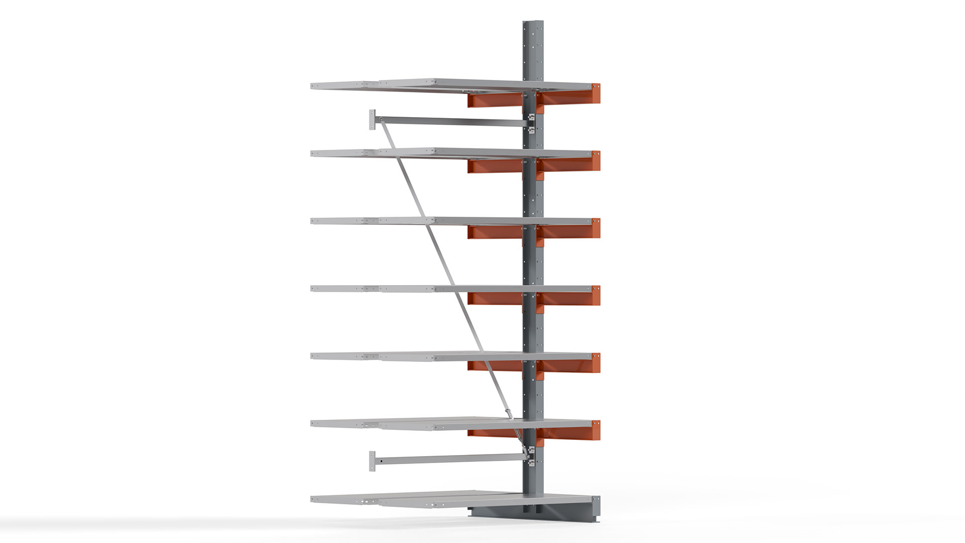 Kragarmregal KARL basic - Anbaufeld - Breite: 128 cm - Höhe: 300 cm - Tiefe: 112 cm - Traglast je Arm: 870 kg - doppelseitig