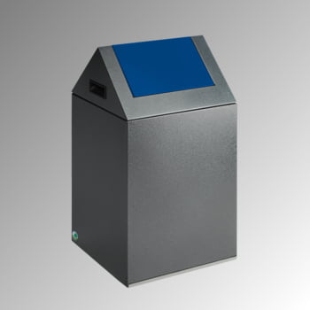 Selbstlöschender Wertstoffsammler - Kopfteil spitz - 43 l - antik-silber/blau - Höhe 600 mm - Abfallbehälter