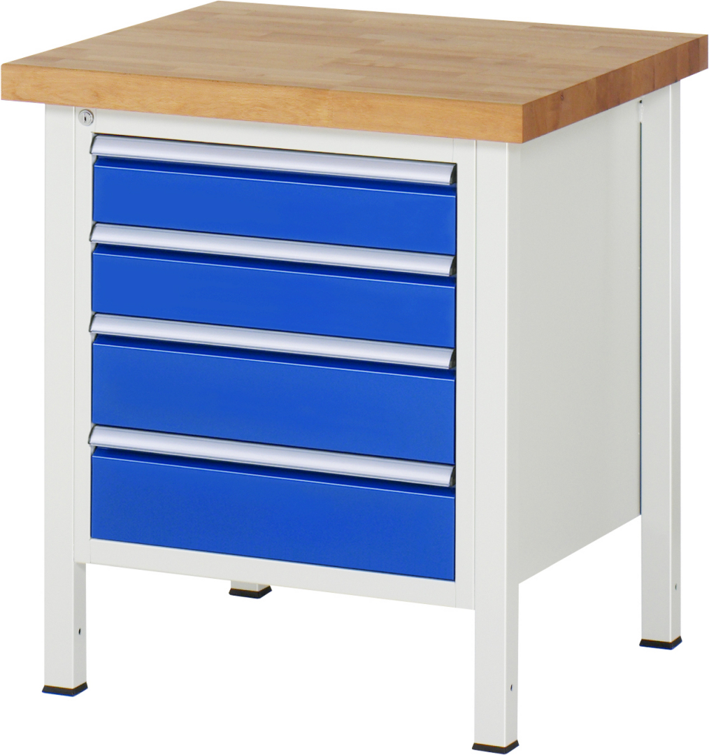 Werkbank Modell 8162 schwarz, BxTxH 750x700x840-1040 mm,  Buche-Massiv Arbeitsplatte 40 mm,  4 Schubladen mit  Vollauszug 100 % und  SoftClosing