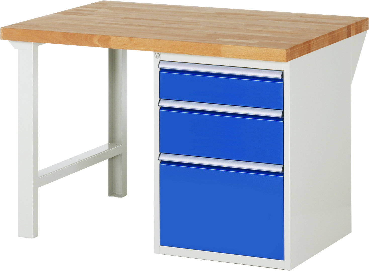 Werkbank Modell 7508 rot - schwarz, BxTxH 1250x900x890 mm,  Buche-Massiv Arbeitsplatte 40 mm,  3 Schubladen mit  Auszug 90 %