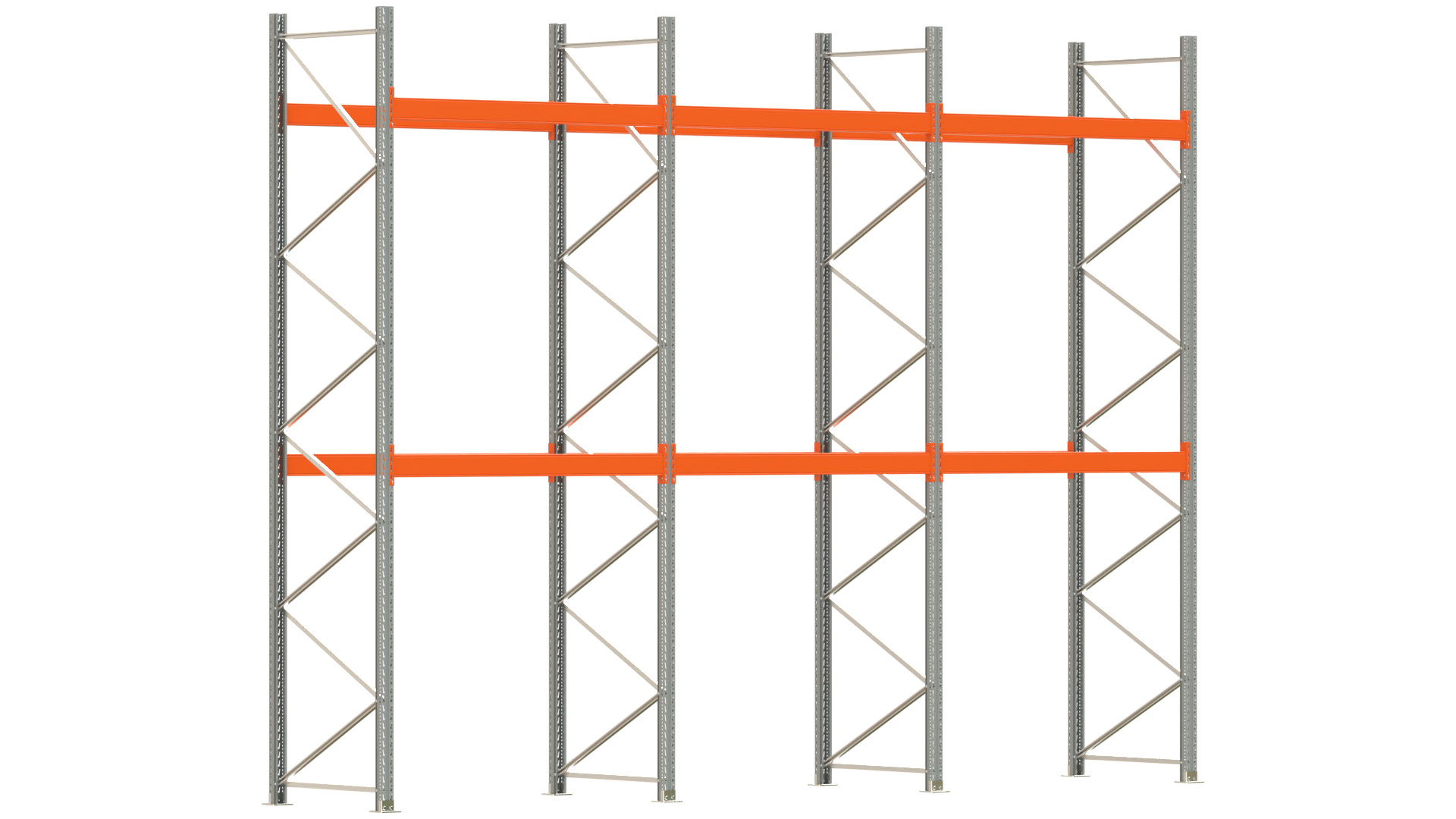 Palettenregal ARTUS - Breite 604 cm - Höhe 450 cm - Tiefe 110 cm - 2 Träger-Ebenen - max. Fachlast 2000 kg - 18 Palettenstellplätze