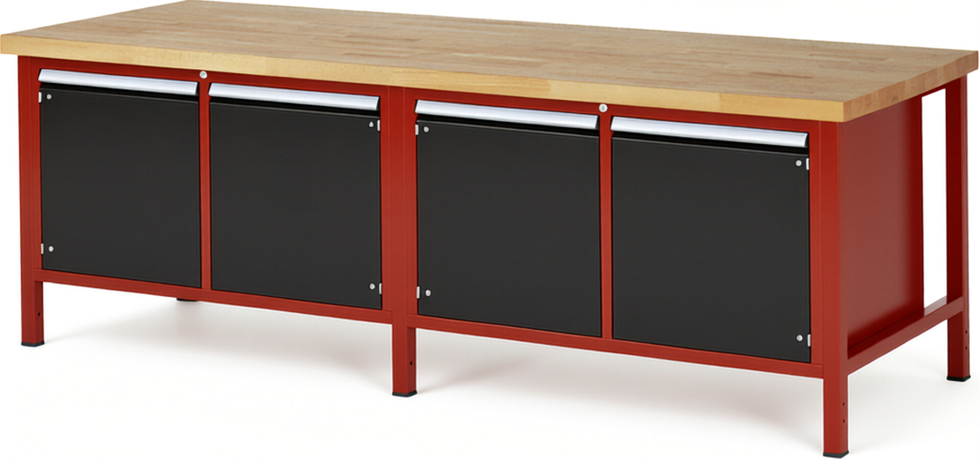 Werkbank Modell 8465 rot - schwarz, BxTxH 2500x900x840-1040 mm,  Buche-Massiv Arbeitsplatte 40 mm