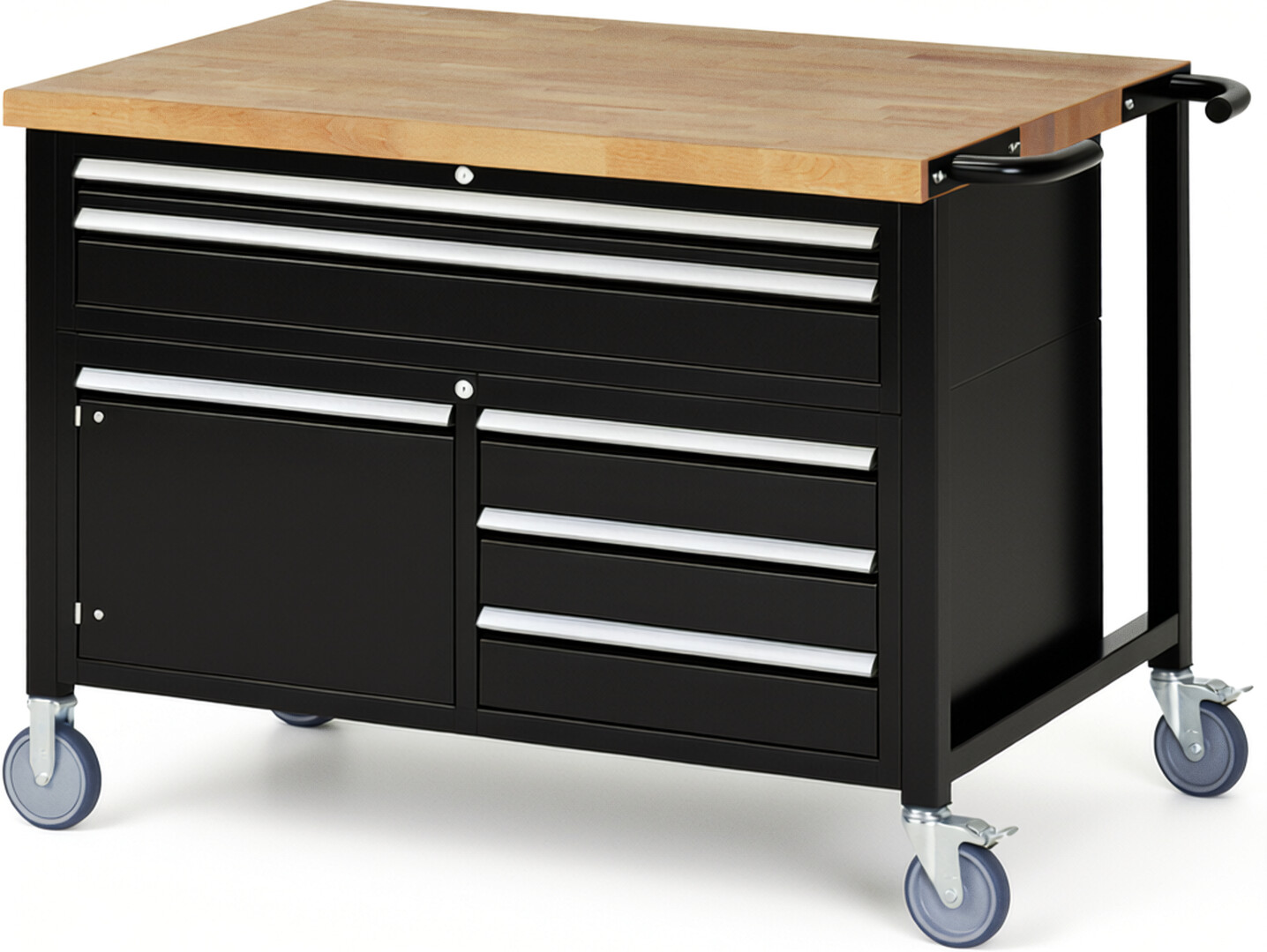 RAU Werkbank schwarz - Breite 125 cm - Tiefe 90 cm - Höhe 92 cm - Buche-Massiv Arbeitsplatte 40 mm