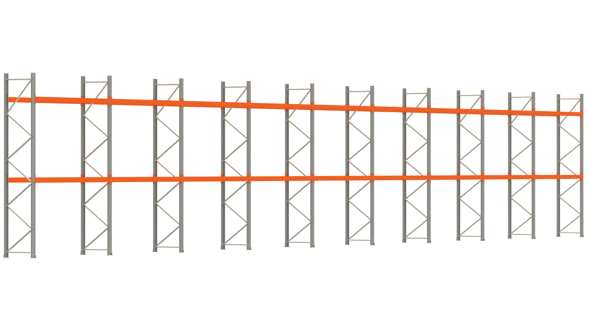 Palettenregal ARTUS - Breite 2515 cm - Höhe 400 cm - Tiefe 80 cm - 2 Träger-Ebenen - max. Fachlast 2100 kg - 54 Palettenstellplätze