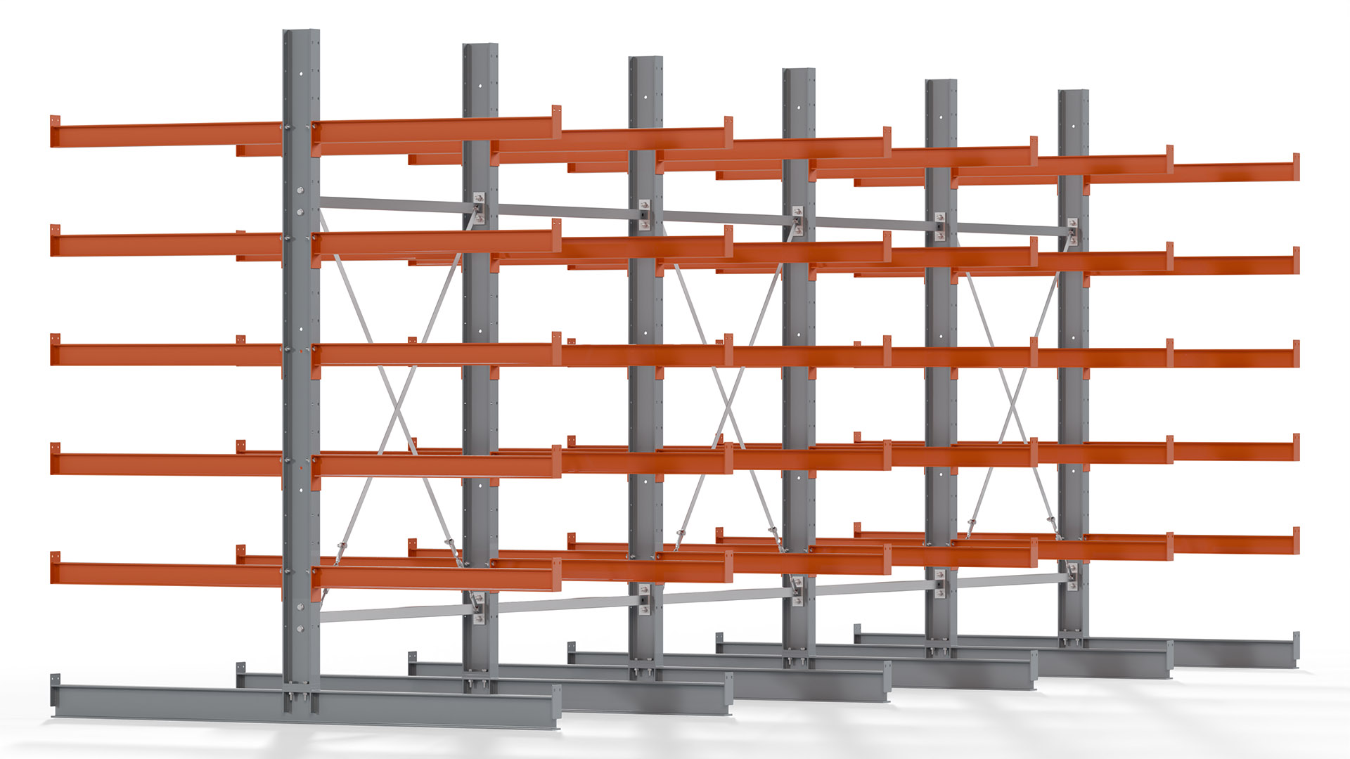 Kragarmregal KARL basic - lackiert - Breite: 640 cm - Höhe: 250 cm - Tiefe: 100 cm - Traglast je Kragarm: 450 kg - beidseitig