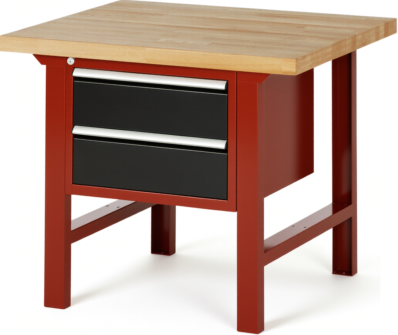Werkbank Modell 7125 rot - schwarz, BxTxH 1000x900x840 mm,  Buche-Massiv Arbeitsplatte 40 mm,  2 Schubladen mit  Vollauszug 100 % und  SoftClosing