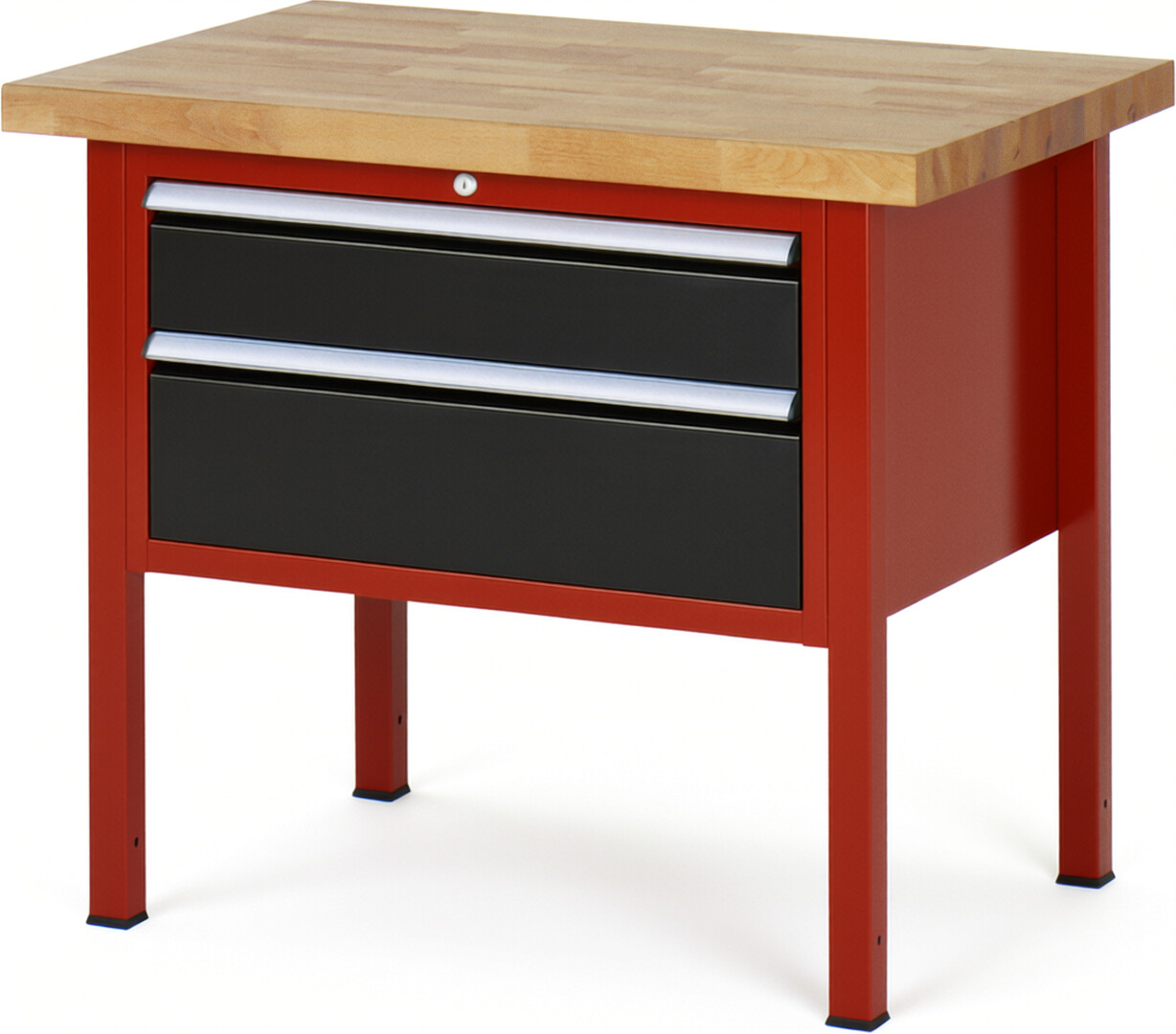 Werkbank Modell 8223 rot - schwarz, BxTxH 1000x700x840-1040 mm,  Buche-Massiv Arbeitsplatte 40 mm,  2 Schubladen mit  Auszug 90 %