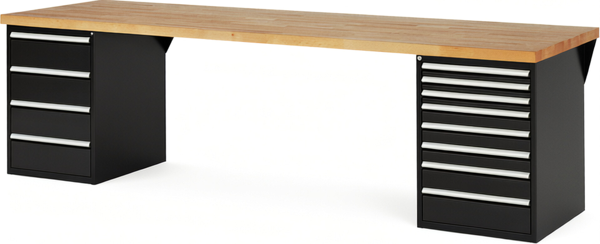 RAU Werkbank schwarz - Breite 300 cm - Tiefe 90 cm - Höhe 89 cm - Buche-Massiv Arbeitsplatte 40 mm