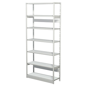 Aktenregal, Büroregal - Steckregal ohne Rückwand, Grundfeld, 7 Fachböden, 6 OH, BxTxH 960x300x2250 mm, lichtgrau