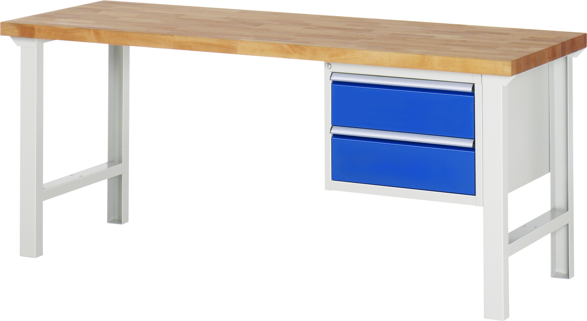 Werkbank Modell 7125 rot - schwarz, BxTxH 2000x700x840 mm,  Buche-Massiv Arbeitsplatte 40 mm,  2 Schubladen mit  Vollauszug 100 % und  SoftClosing