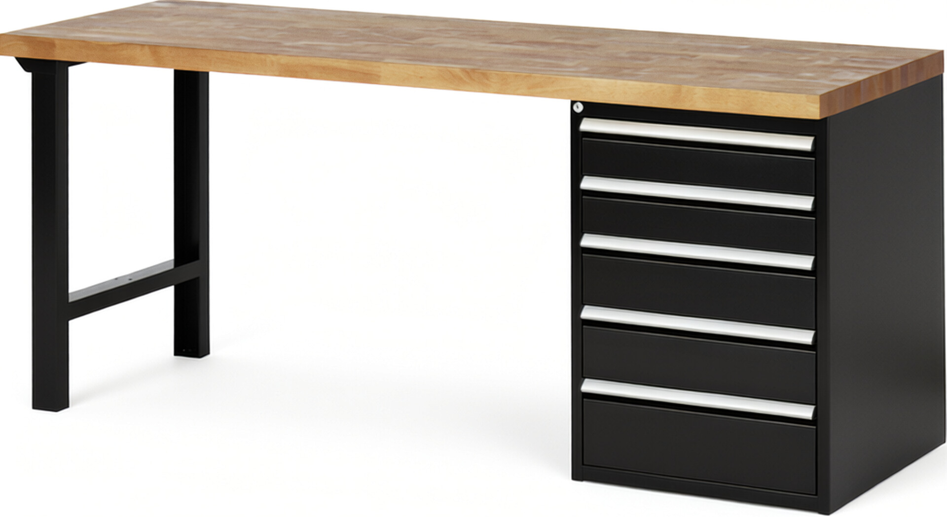 RAU Werkbank schwarz - Breite 200 cm - Tiefe 70 cm - Höhe 84 cm - Buche-Massiv Arbeitsplatte 40 mm