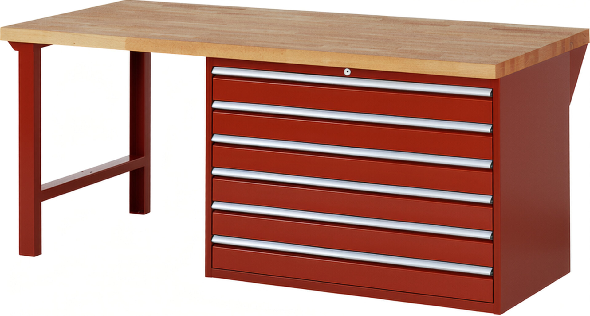 RAU Werkbank rot - Breite 200 cm - Tiefe 90 cm - Höhe 84 cm - Buche-Massiv Arbeitsplatte 40 mm