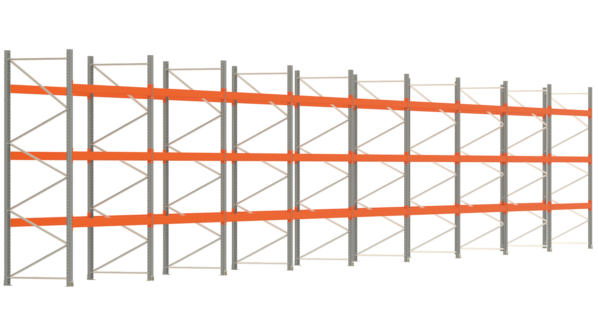 Palettenregal ARTUS - Breite 2515 cm - Höhe 350 cm - Tiefe 110 cm - Fachlast 3000 kg - 108 Palettenstellplätze
