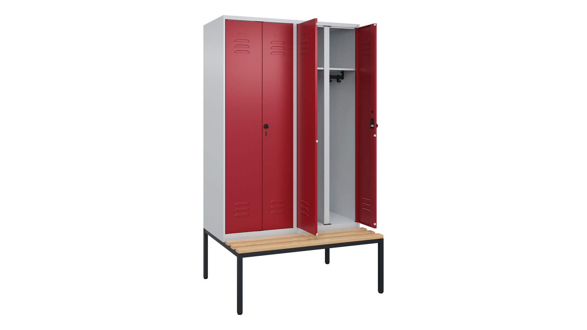 Spind - Garderobenschrank, Breite 120 cm, Höhe 212 cm, Tiefe 50 cm, 4 Abteile