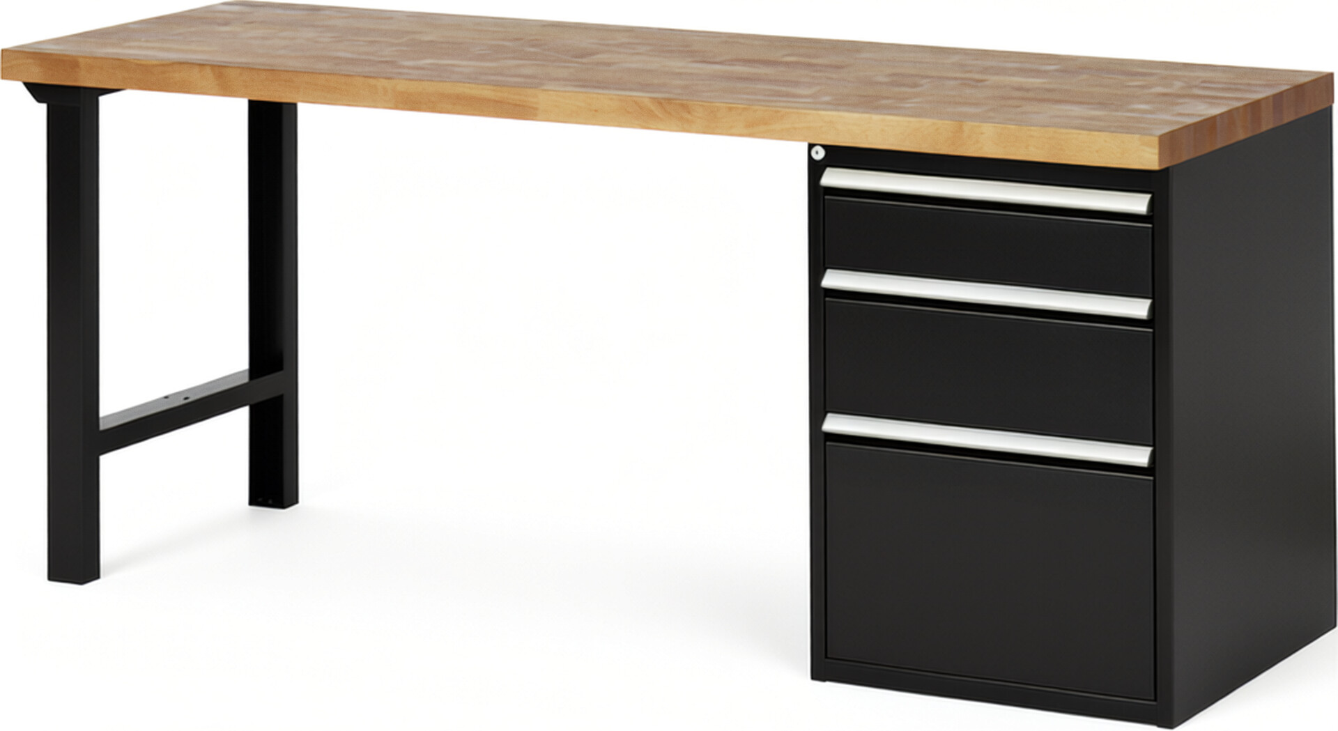 RAU Werkbank schwarz - Breite 200 cm - Tiefe 70 cm - Höhe 89 cm - Buche-Massiv Arbeitsplatte 40 mm