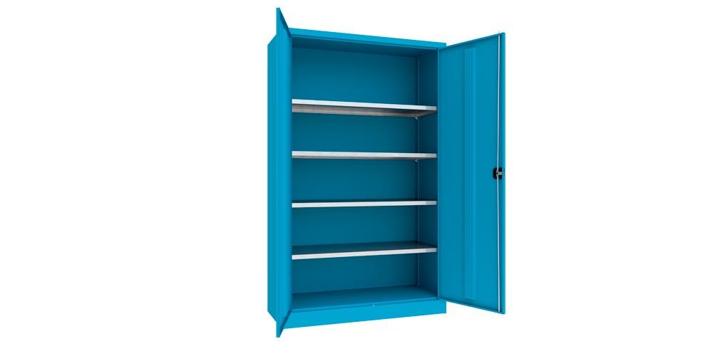 Flügeltürenschrank - Vollblechtüren - 1.950x1.200x500 mm (HxBxT) - 4 Einlegeböden verzinkt - Zylinderschloss - himmelblau