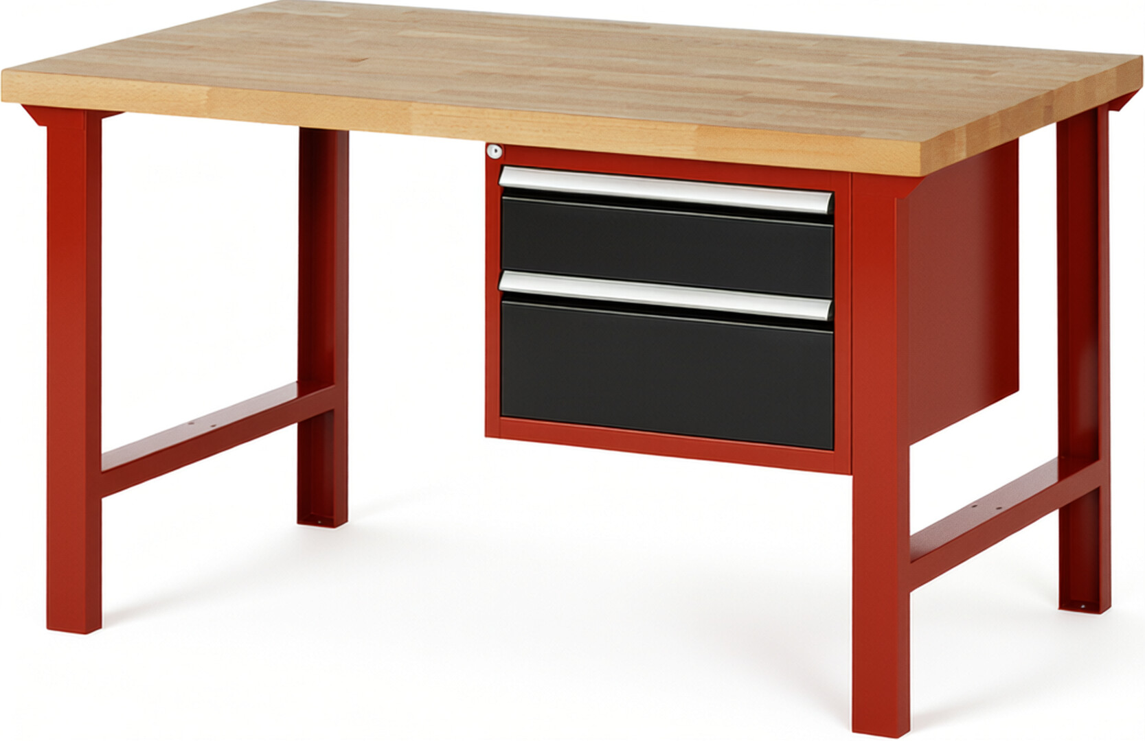 RAU Werkbank rot - schwarz - Breite 150 cm - Tiefe 90 cm - Höhe 84 cm - Buche-Massiv Arbeitsplatte 40 mm