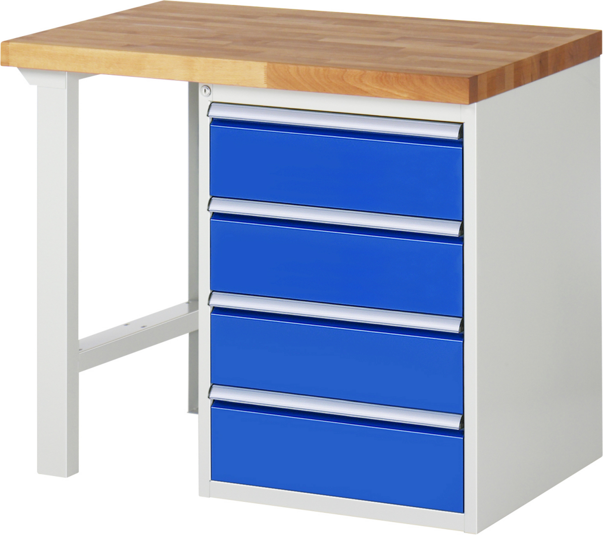 Werkbank Modell 7509 rot - schwarz, BxTxH 1000x900x840 mm,  Buche-Massiv Arbeitsplatte 40 mm,  4 Schubladen mit  Vollauszug 100 % und  SoftClosing