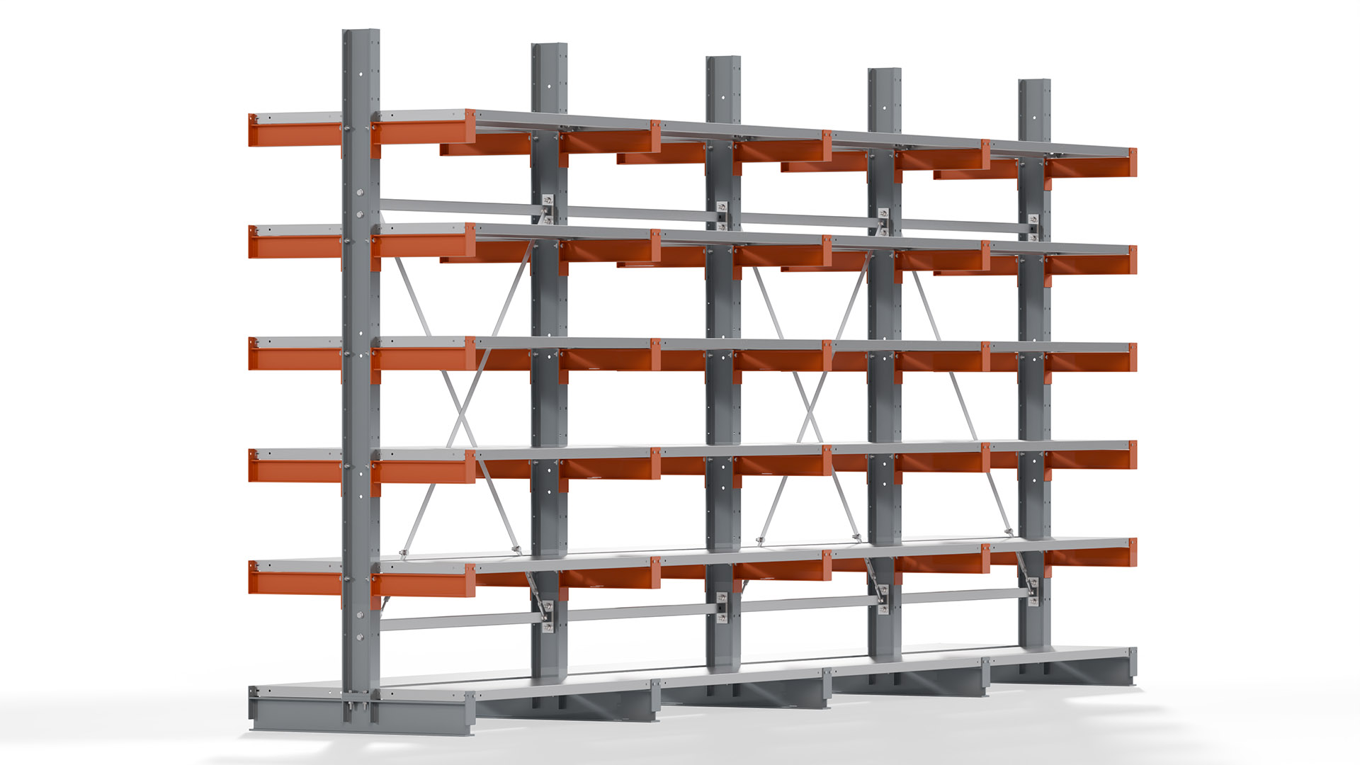 Kragarmregal KARL basic - lackiert - Breite: 512 cm - Höhe: 250 cm - Tiefe: 40 cm - Traglast je Kragarm: 1100 kg - beidseitig
