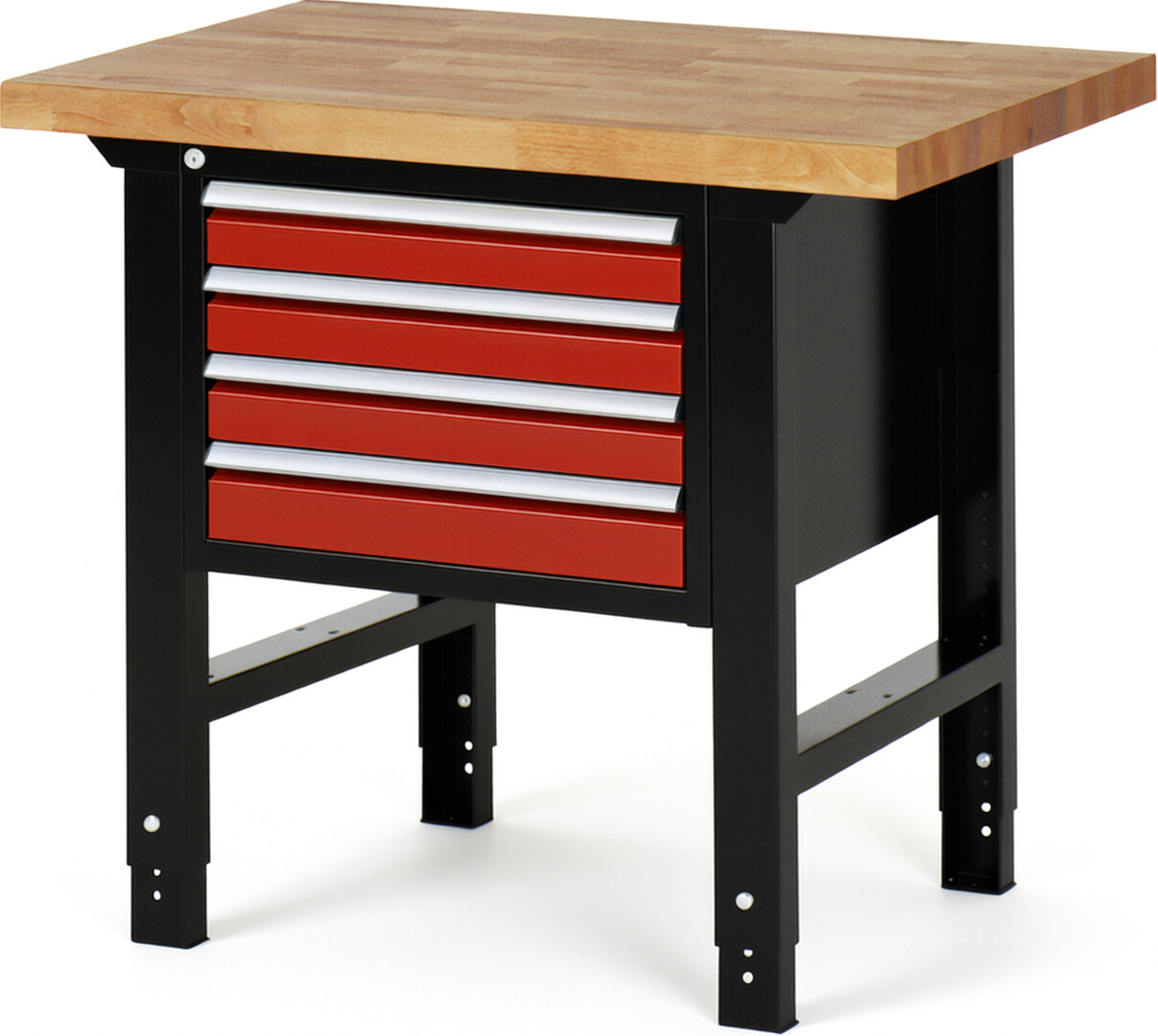 RAU Werkbank schwarz - rot - Breite 100 cm - Tiefe 70 cm - Höhe 114 cm - Buche-Massiv Arbeitsplatte 40 mm