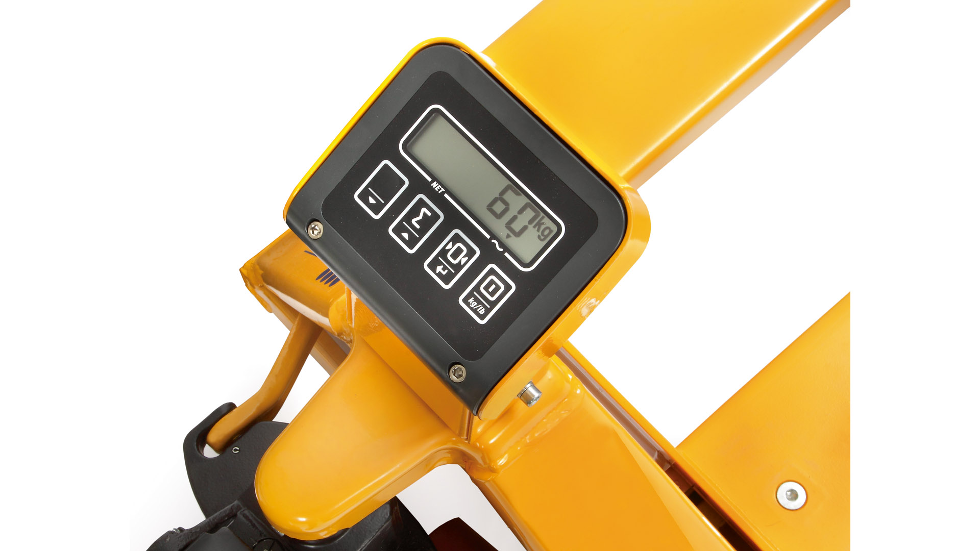 Hubwagen, Handgabelhubwagen mit Waage, Traglast 2000 kg, Gabellänge 1150 mm, Gewichtsanzeige in 1-kg-Schritten, Genauigkeit 99,9 Prozent