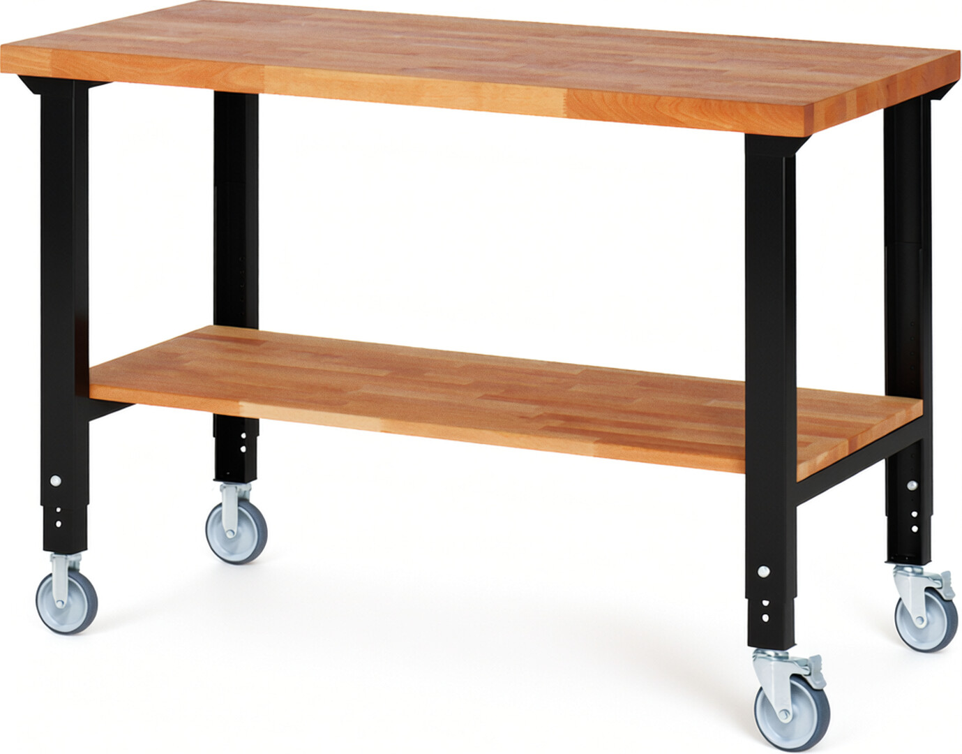 RAU Werkbank schwarz - Breite 150 cm - Tiefe 70 cm - Höhe 100 cm - Buche-Massiv Arbeitsplatte 40 mm